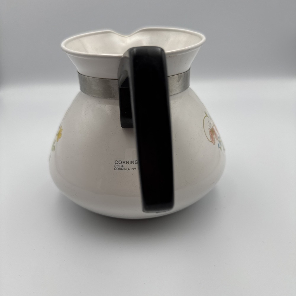 Vintage Corning Ware Wildflowers 6 Cup Coffee Tea Pot P-104 No Metal Lid As Is - Picture 3 of 12